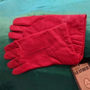 Genuine leather red gloves size large